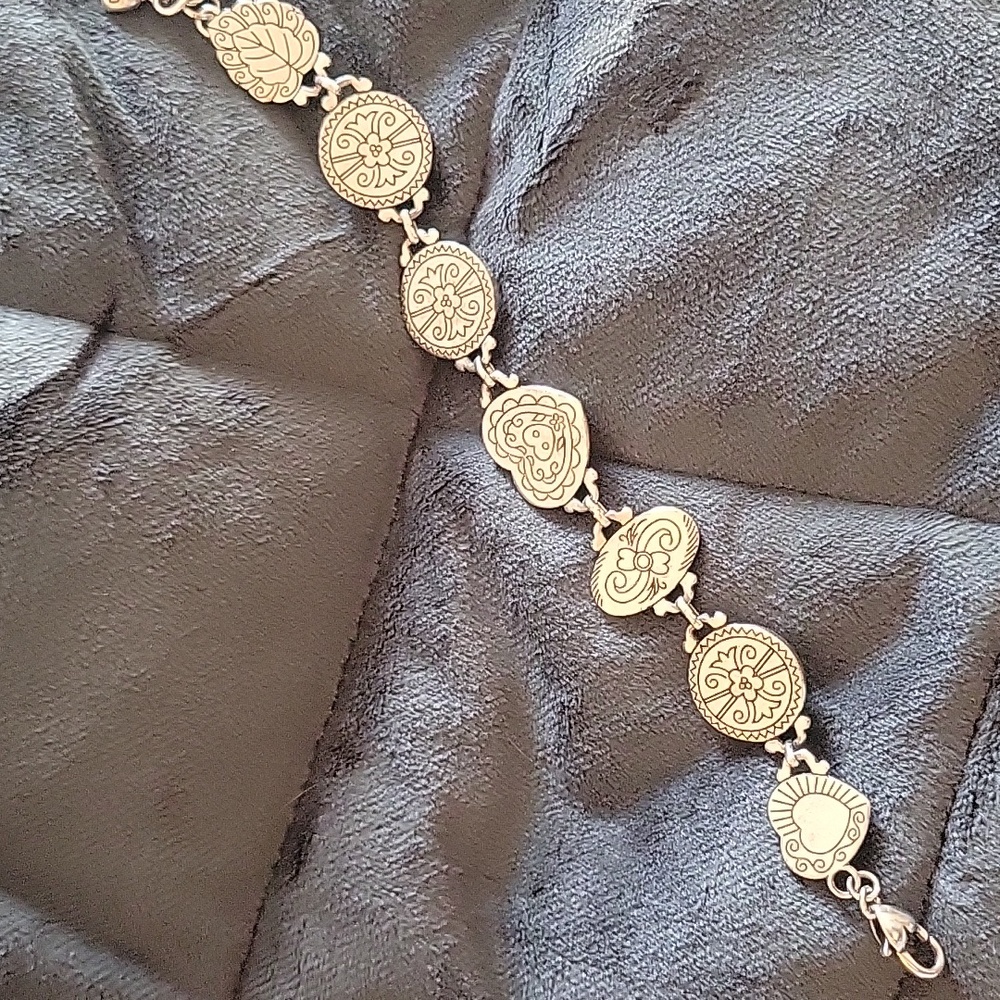 BRIGHTON Heart Flower Leaf Link Bracelet Silver Crystal Enamel - Picture 3 of 4